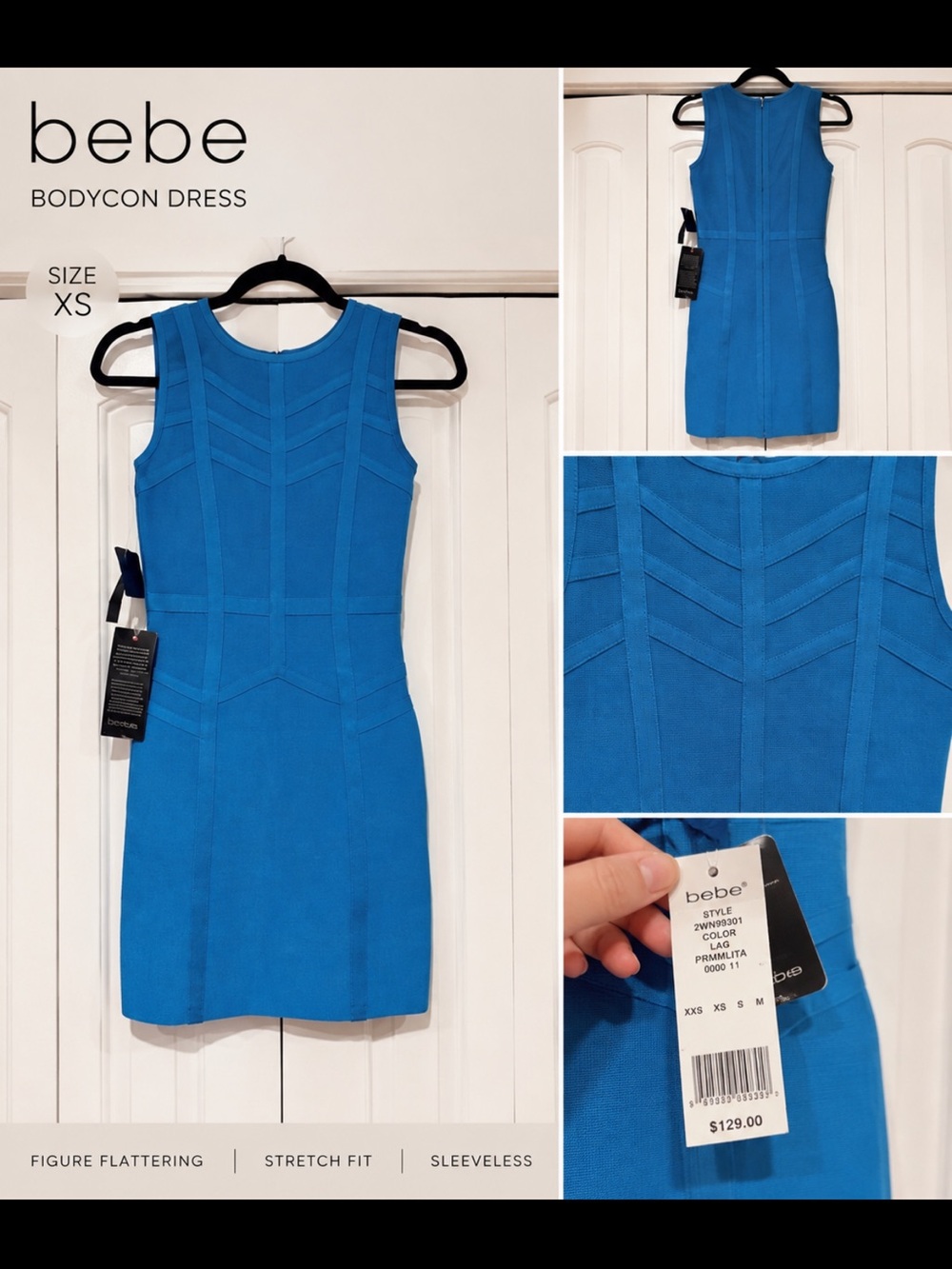 Bebe chevron‎ strips Teal Mini bandage Dress small nwt